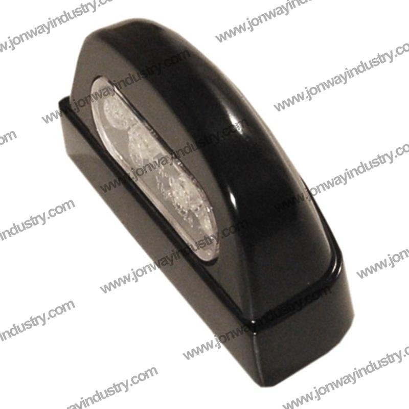 Black metal LED license plate light for motorcycles, E-Mark certified, B2B scooter accessory
