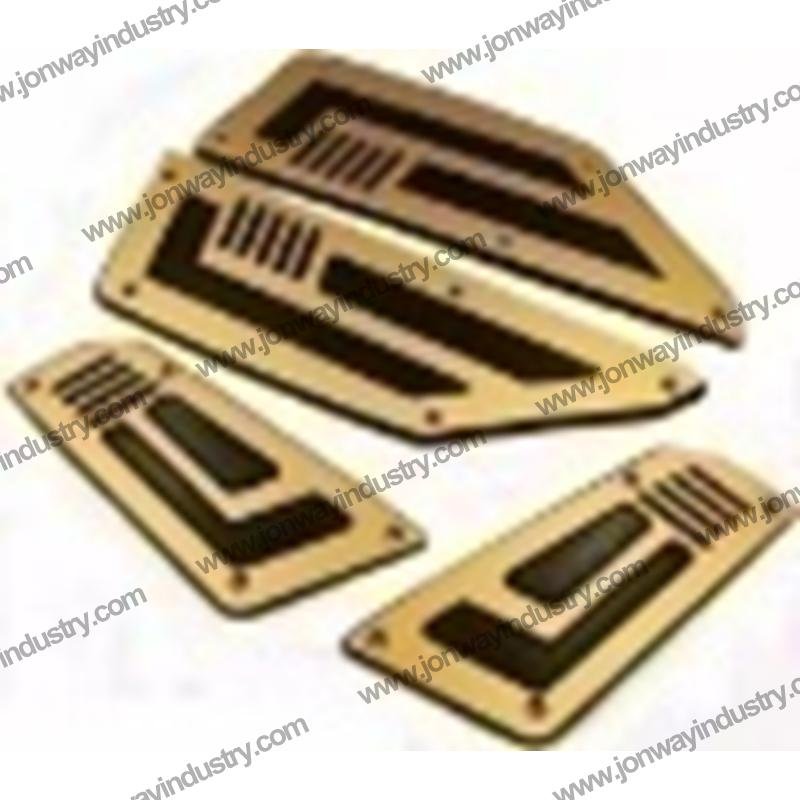Yamaha T-Max 530 footboard pad in red, gold, and aluminum – scooter accessory