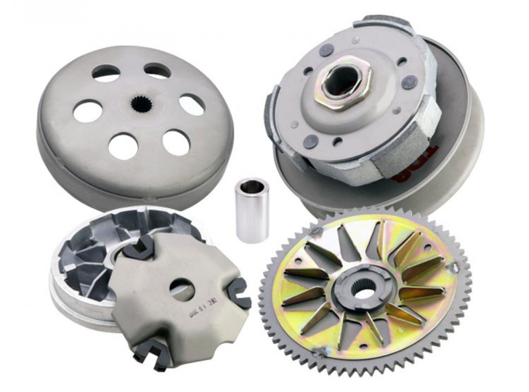 Motorcycle CVT transmission parts including variator, clutch assembly and drive components